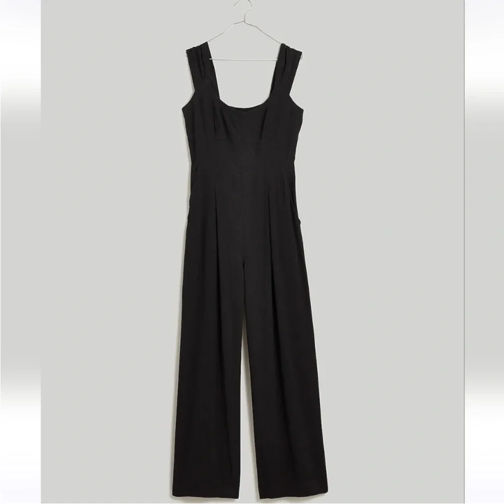 NEW WITH TAGS Madewell True Black Cap-Sleeve Crop Wide-Leg Jumpsuit Size 2 NO118